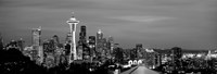 Skyscrapers in a city lit up at night, Space Needle, Seattle, King County, Washington State Fine Art Print