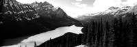 Mountain range at the lakeside, Banff National Park, Alberta, Canada BW Fine Art Print