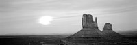 East Mitten and West Mitten buttes at sunset, Monument Valley, Utah BW Fine Art Print