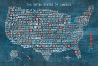 US City Map on Wood Blue Fine Art Print