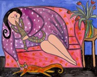 Big Diva Lounging With Lizard & Kitty Fine Art Print