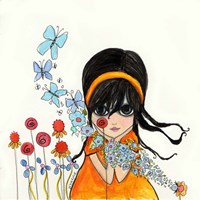 Big Eyed Girl Butterflies & Bees Fine Art Print