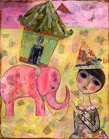 Big Eyed Girl Pink Elephant Circus Fine Art Print