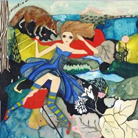 Big Eyed Girl Post Wolf Fine Art Print