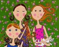 Three Girls Three Kittens Fine Art Print