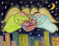 Two Big Diva Angels With Our Flag Fine Art Print