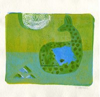 Green Whale Monoprint Fine Art Print