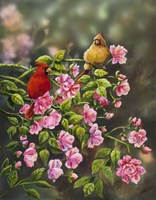 Cardinals with Roses Fine Art Print