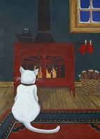 Mittens Warming By The Fire Fine Art Print
