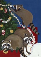 Christmas Raccoons Fine Art Print