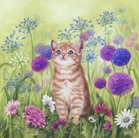 Ginger Kitten In Flowers Fine Art Print