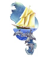 Sailboat Dolphin Wave Fine Art Print