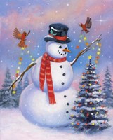 Snowman Decorating the Tree Fine Art Print