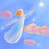 Girl Flying Toward A Star Fine Art Print