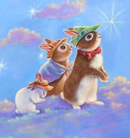 Mice, Squirrel and Bunny family in Clouds II Fine Art Print