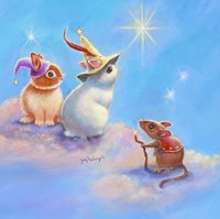 Two Lop Eared Bunnies Mouse and Two Bunnies in Clouds II Fine Art Print