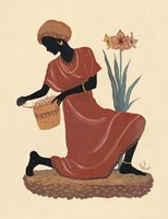 Kneeling Left Weaving Basket - Orange Dress Fine Art Print