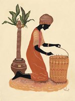 Kneeling Right Weaving Basket - Orange Dress Fine Art Print