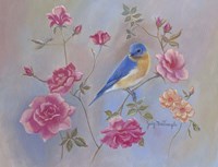 Blue Bird In Roses Fine Art Print