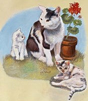 Mother Cat And Kittens Fine Art Print