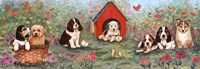 Puppies And Doghouse Border Fine Art Print