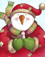 Snowman And Sparrow Fine Art Print