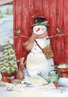 Snowman with Birds and Flurries Fine Art Print
