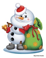 Snowman With A Bag Of Gifts Fine Art Print