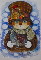 Autumn Cat With Quail Fine Art Print