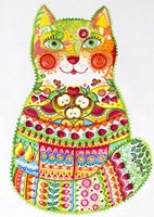 Green Folk Cat 1 Fine Art Print
