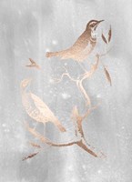 Rose Gold Foil Birds I on Grey Wash Fine Art Print
