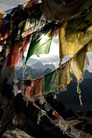 Prayer flags on Summit of Gokyo Ri, Everest region, Mt Everest, Nepal Framed Print