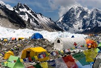 Tents of Mountaineers Scattered along Khumbu Glacier, Base Camp, Mt Everest Fine Art Print