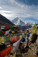 Prayer flags, Everest Base Camp Trail, peak of Ama Dablam, Nepal Fine Art Print