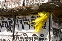 Prayer flag and Mani Stones, Buddhist Mantras, Khumbu, Nepal Fine Art Print