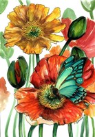 Poppies and Blue Butterfly Fine Art Print