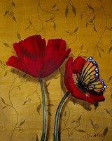 Red Poppies With Yellow Butterfly Fine Art Print