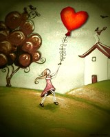 Girl Flying a Heart Balloon Fine Art Print