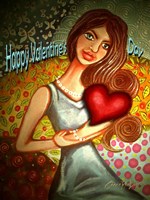 Valentines Day Woman with Heart Fine Art Print