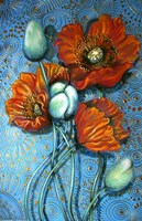 Orange Poppies on Blue Fine Art Print