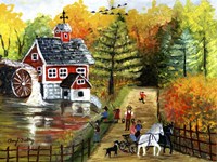 Fishing by the Old Grist Mill Fine Art Print