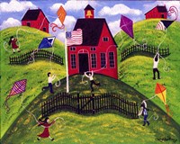 Old Red School House Kite Day Fine Art Print