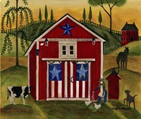Sunrise Red White Blue Barn Lang Fine Art Print