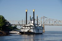 Paddlewheel boat and casino, Mississippi River, Mississippi Fine Art Print