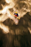Birds-eye view of kayaker on Androscoggin River, blurred motion, New Hampshire Fine Art Print