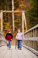 Children on suspension bridge New Hampshire Fine Art Print