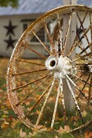 New Hampshire, Lake Winnipesaukee, Moultonborough, old wagon wheel Fine Art Print