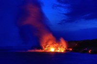 Lava Flowing Into Ocean, Hawaii Volcanoes National Park, Big Island, Hawaii Fine Art Print