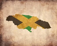 Map with Flag Overlay Jamaica Framed Print