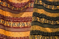 Fiji, Yasawa Islands Colorful fabrics with prints Fine Art Print